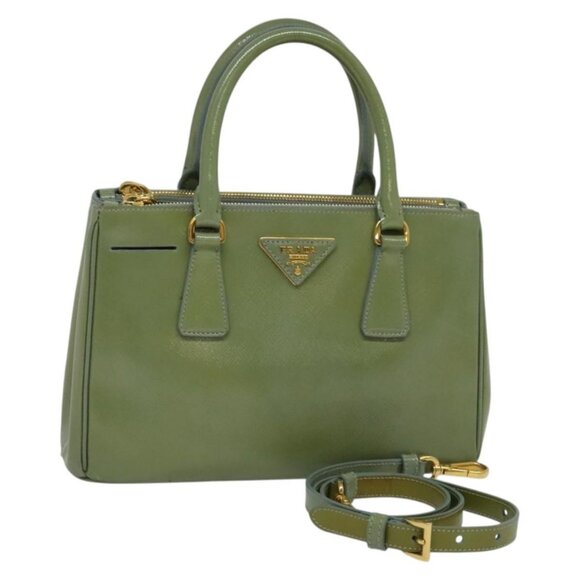 PRADA Galleria Hand Bag Safiano leather 2way Green Gold Auth - Picture 1 of 16